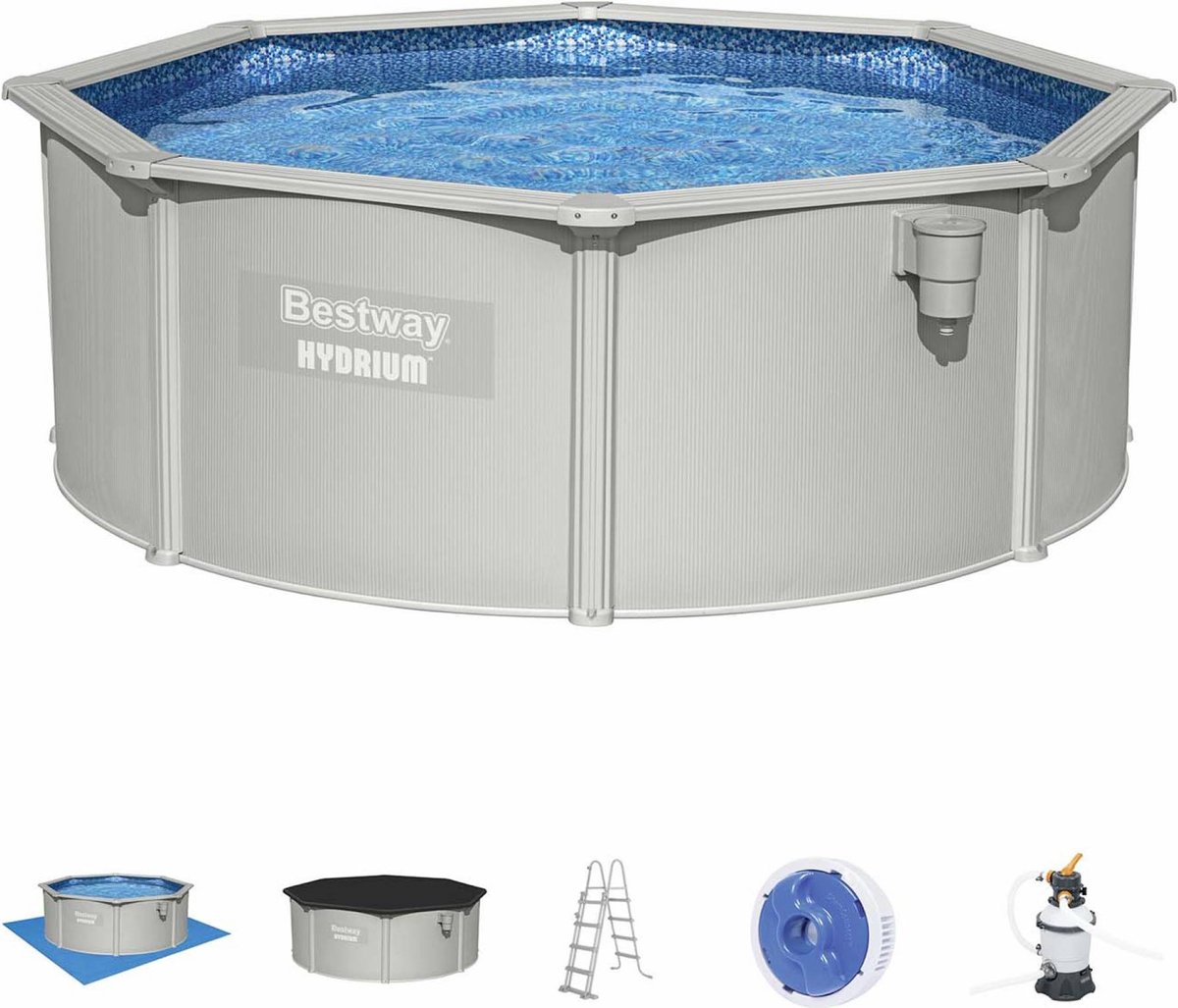 Alices Garden BESTWAY Hydrium Opzetzwembad Torrens - Rond - Ø360 - Incl. accessoires - Grijs